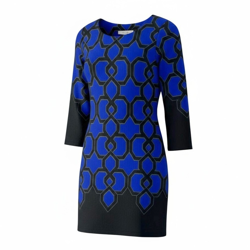 Aryeh Anthropologie‎ Tunic Dress Medium Blue Black Knee Length Classic Stretch
